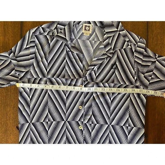 Anne Klein Navy/White Small Long Sleeve Button Down Geometric Print Dress - Picture 11 of 12